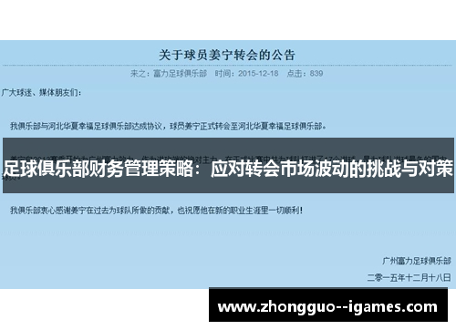足球俱乐部财务管理策略:应对转会市场波动的挑战与对策 足球俱乐部财务管理策略:应对转会市场波动的挑战与对策